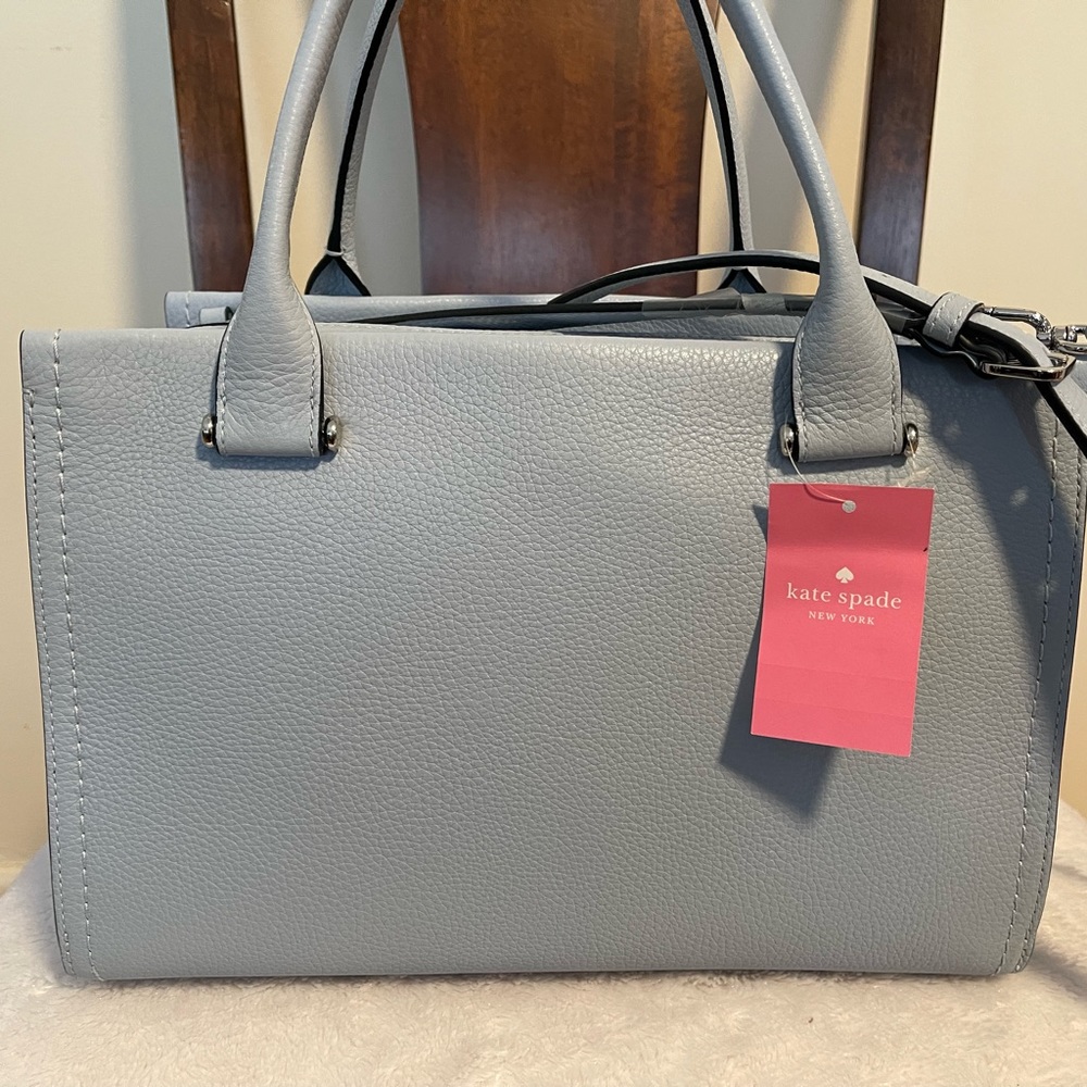 Kate Spade Blue Ocean Fog Genuine Leather Handbag New